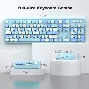 Wireless Keyboard and Mouse Combo, Cute Colorful 104-Key Typewriter Retro Round